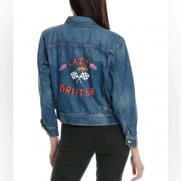 NWOT MOTHER Shrunken Daybreak Drifter Denim Jacket Embroidered Size Medium - Picture 3 of 16